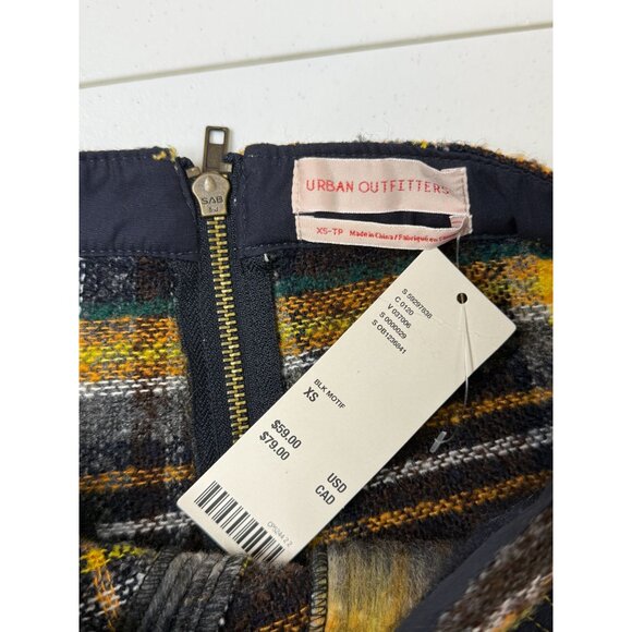 Urban Outfitters Plaid Mini Skirt XS Blue Yellow Preppy Academia Wool Blend - Picture 3 of 8